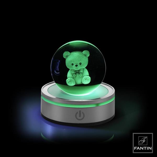 SFERA CRISTALLO ORSETTO BASE ARGENTO LED RGB C/CAVO USB Ø6XH8,5