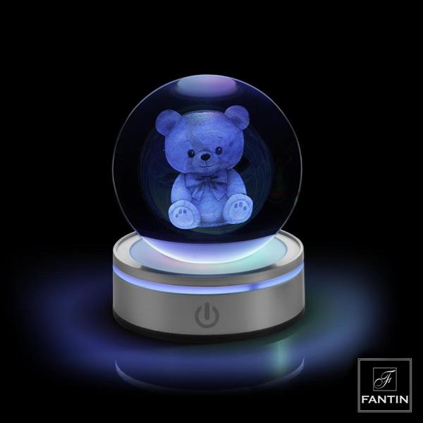 SFERA CRISTALLO ORSETTO BASE ARGENTO LED RGB C/CAVO USB Ø8XH10,5