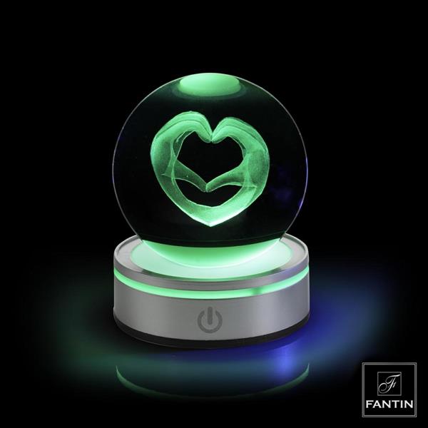 SFERA CRISTALLO MANI CUORE BASE ARGENTO LED RGB C/CAVO USB Ø8XH10,5