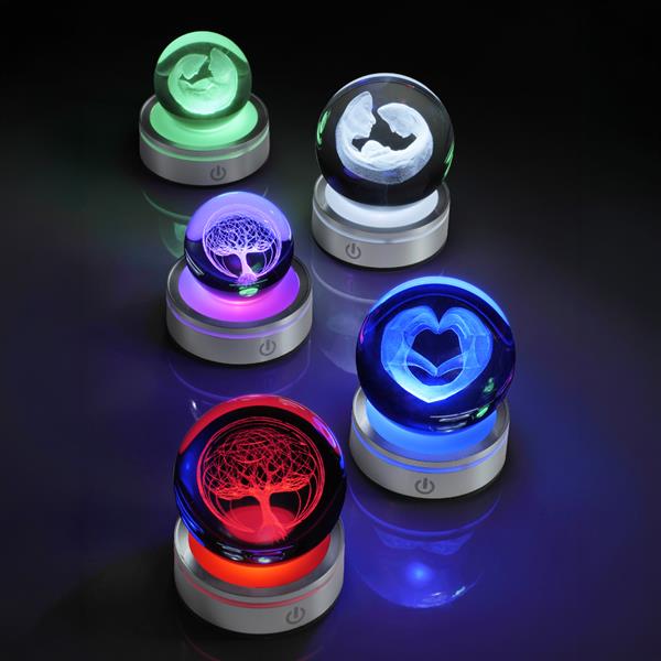 SFERA CRISTALLO ALBERO VITA BASE ARGENTO LED RGB C/CAVO USB Ø6XH8,5