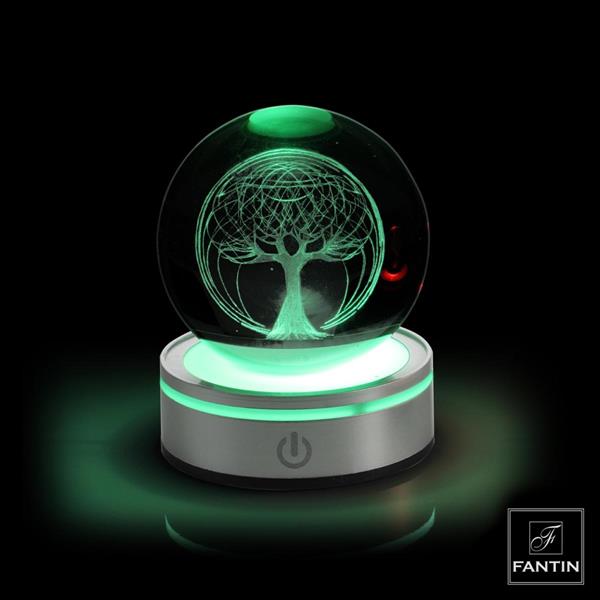 SFERA CRISTALLO ALBERO VITA BASE ARGENTO LED RGB C/CAVO USB Ø8XH10,5