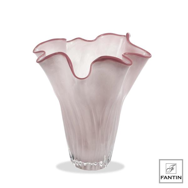 VASO VETRO FAZZOLETTO ROSA CM. Ø27XH30