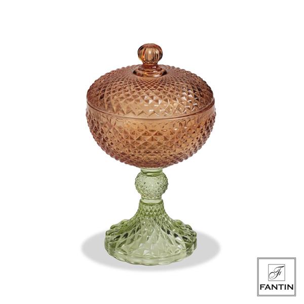 SCATOLA VETRO ARANCIO CON PIEDE VERDE CM. Ø10,5XH18,5