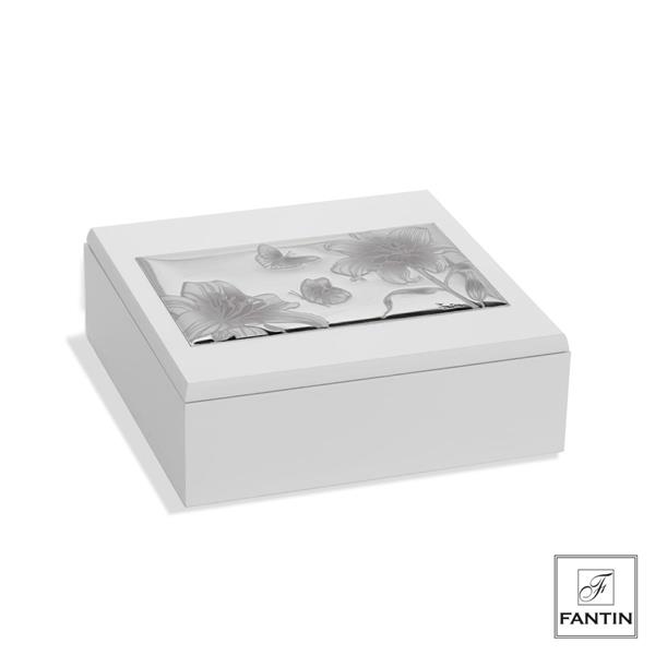 COFANETTO BIANCO QUADR.17X17XH6 FIORI E FARFALLE