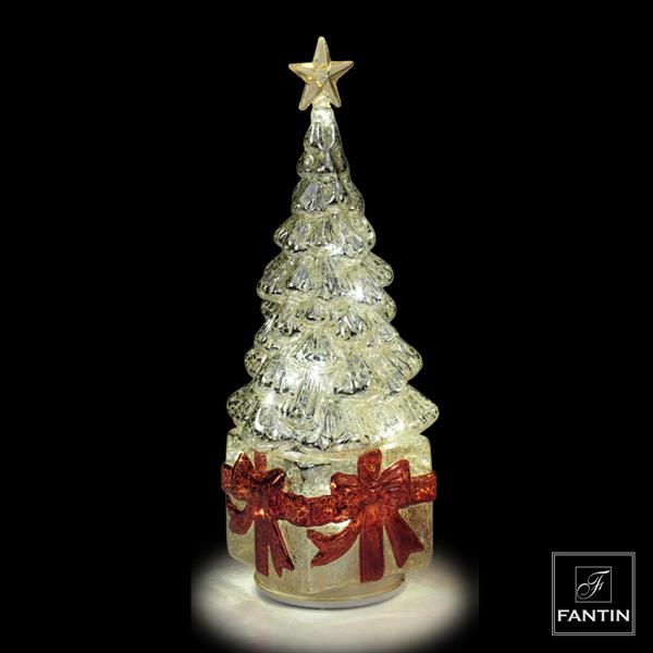 ALBERO ARGENTO PACCO ORO VETRO LED E MOVIMENTO CM. Ø12,5XH30