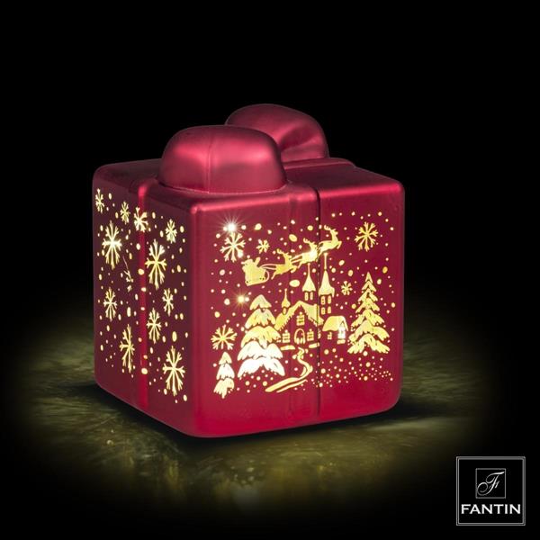 PACCO DI NATALE ROSSO VETRO LED CM. 10X10XH11,5