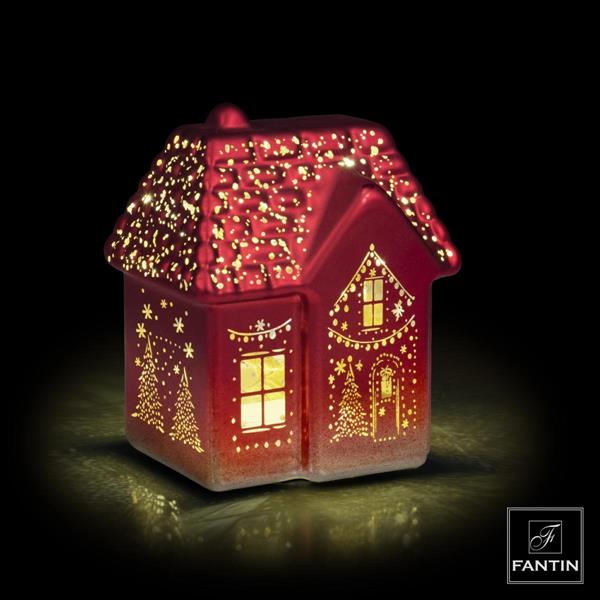 CASETTA DI NATALE ROSSA VETRO LED CM. 12X9,5XH14,5