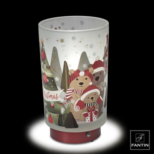 LAMPADA VETRO VILLAGGIO DI NATALE RICARICA USB CM. Ø12XH20,5