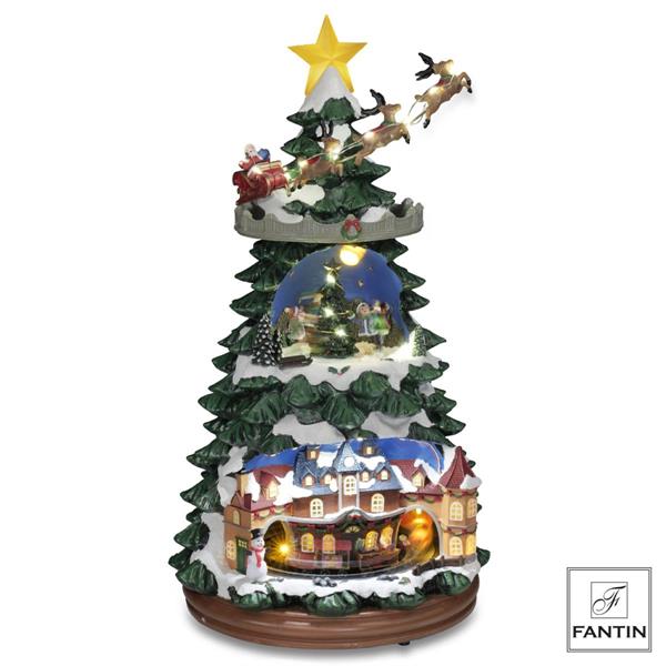 ALBERO VILLAGGIO DI NATALE C/TRENO LUCI LED MUSICA MOV. CM Ø23,2XH47