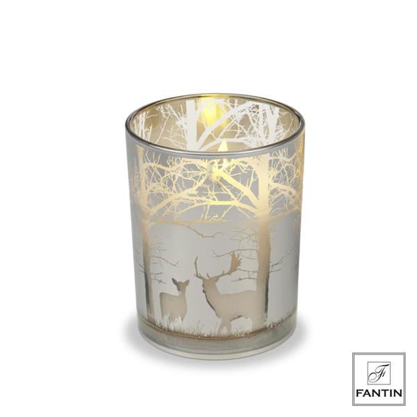 CANDELA LED VETRO SILVER RENNE NEL BOSCO CM. Ø9XH10