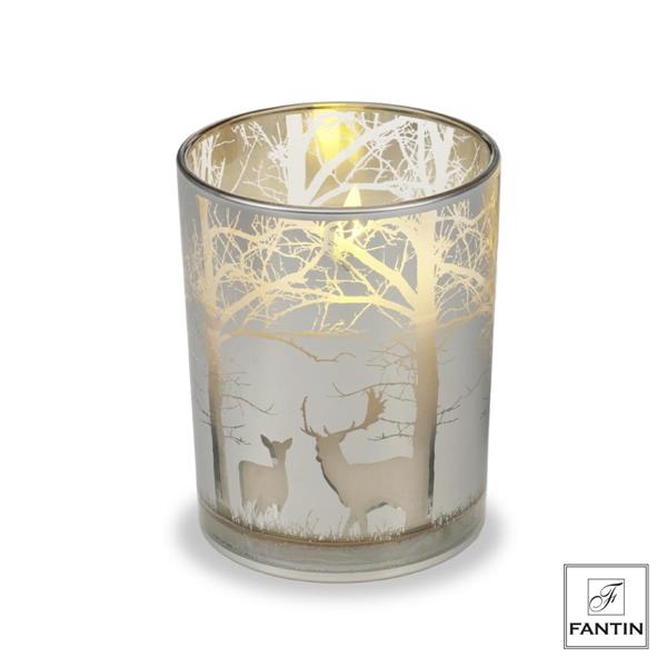 CANDELA LED VETRO SILVER RENNE NEL BOSCO CM. Ø10XH12,5