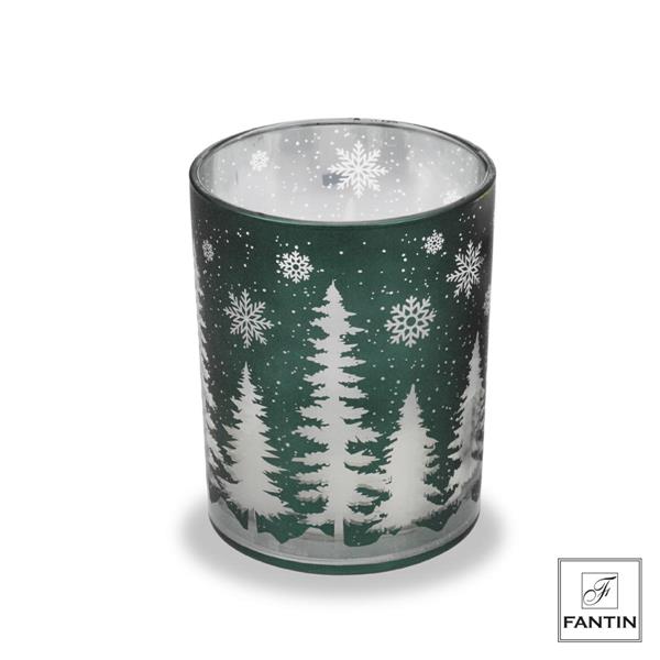 CANDELA LED VETRO VERDE FORESTA E FIOCCHI CM. Ø10XH12,5