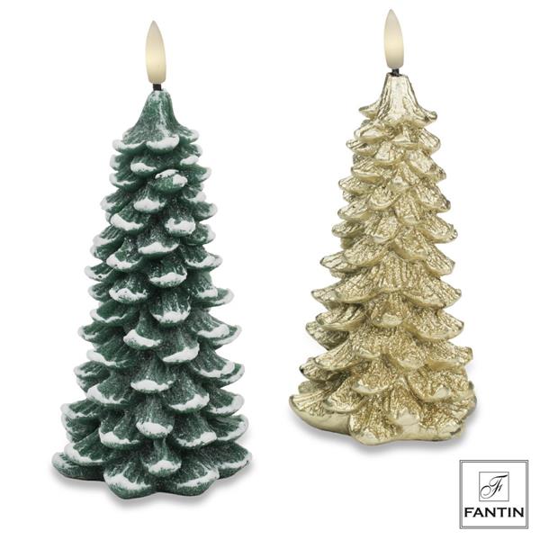 SET 4 CANDELE ALBERI DI NATALE 2 ORO + 2 VERDI C/NEVE CM. Ø8XH19