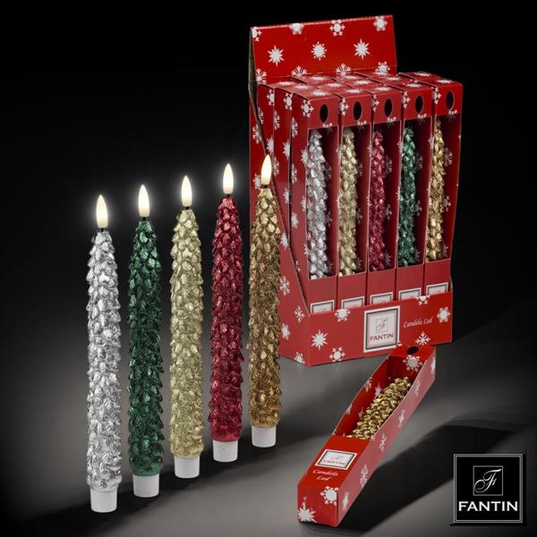 DISPLAY 15 CANDELE LED 5 COLORI ASSORTITI METALLIZZATI (3X COLORE)