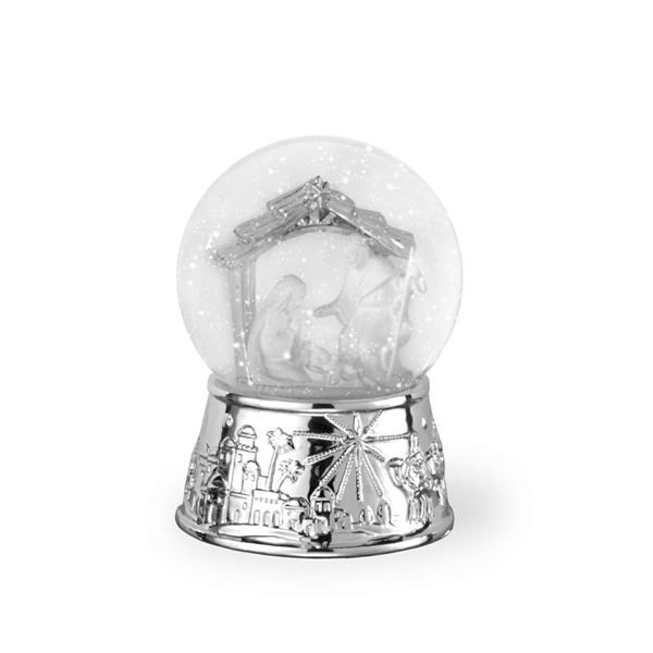 BOULE DE NEIGE CARILLON NATIVITA' ARGENTO BIANCO CM.Ø10X16,6