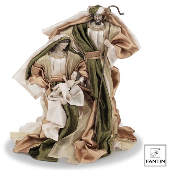 SACRA FAMIGLIA RESINA E TESSUTO GREEN BRONZE CM.28X22XH31,5