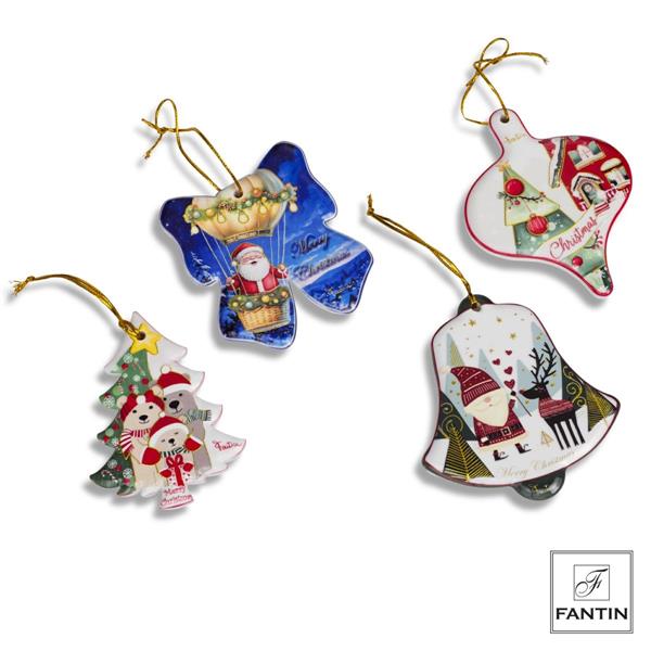 COLLEZIONE 12 ADDOBBI CERAMICA ASSORTITI 4 DECORI-3X d CM.7,5 a CM10