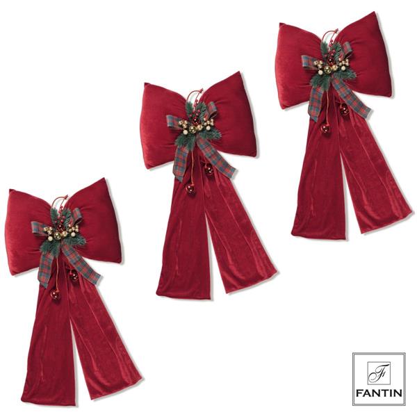 SET 3 FIOCCHI VELLUTO ROSSO CON DECORAZIONE CM. 28X54