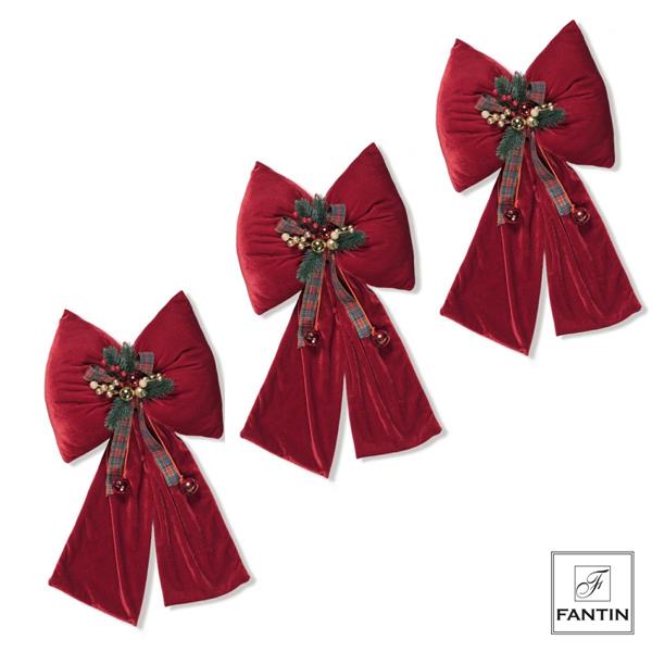 SET 3 FIOCCHI VELLUTO ROSSO CON DECORAZIONE CM. 33X67
