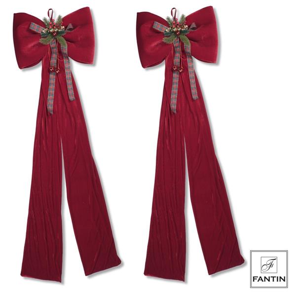 SET 2 FIOCCHI VELLUTO ROSSO CON DECORAZIONE CM. 45X162