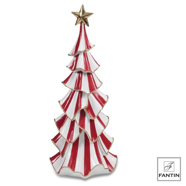 ALBERO DI NATALE RESINA RIGHE BIANCO ROSSO E ORO CM.19X15XH46,5