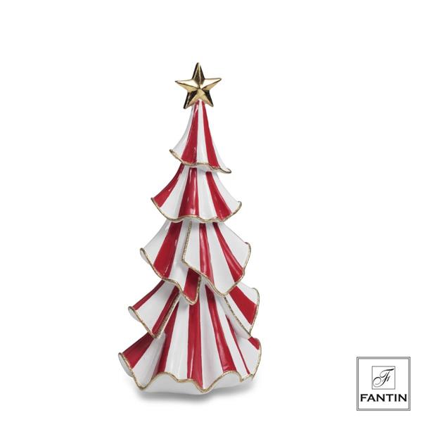 ALBERO DI NATALE RESINA RIGHE BIANCO ROSSO E ORO CM.15X12XH32
