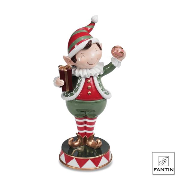ELFO RESINA PACCO REGALO E PALLINA CM.13X10,5XH27,5
