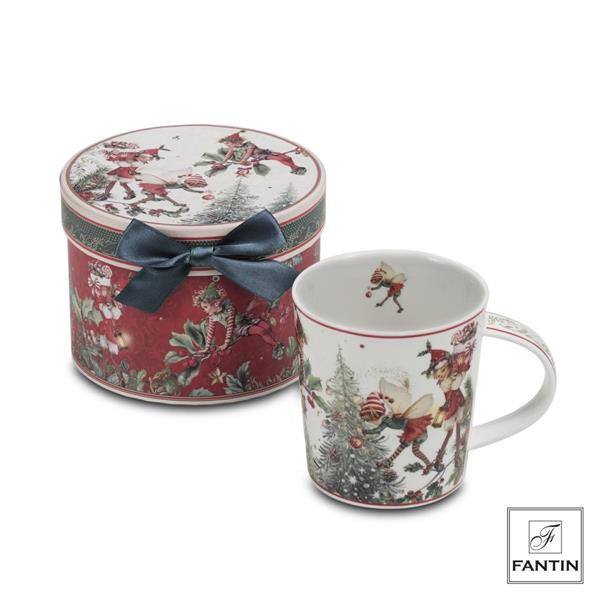 MUG ALBERO E FOLLETTI IN PORCELLANA  CM. Ø8,7XH9,5