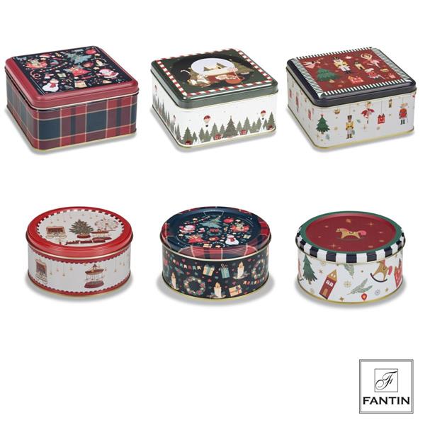 COLLEZIONE 6 SCATOLE ASSORTITE LATTA NATALE - SET 2 PZ QUAD.+ROT.CM.