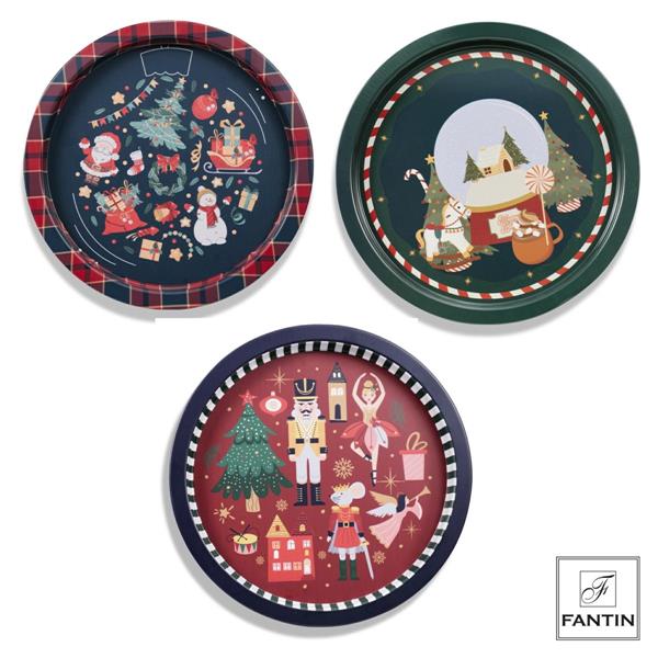 COLLEZIONE 3 VASSOI ASSORTITI LATTA NATALE Ø31,5XH2,5
