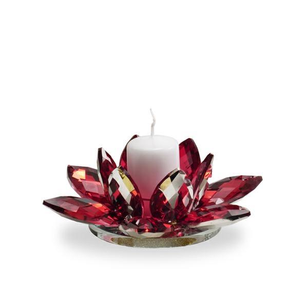 PORTA CANDELA CRISTALLO FIOR DI LOTO ROSSO CM. Ø17XH6