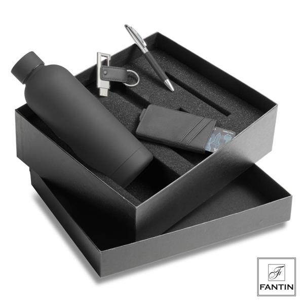 SET NERO BORRACCIA PORTACHIAVI USB 16GB PORTACARTE E PENNA