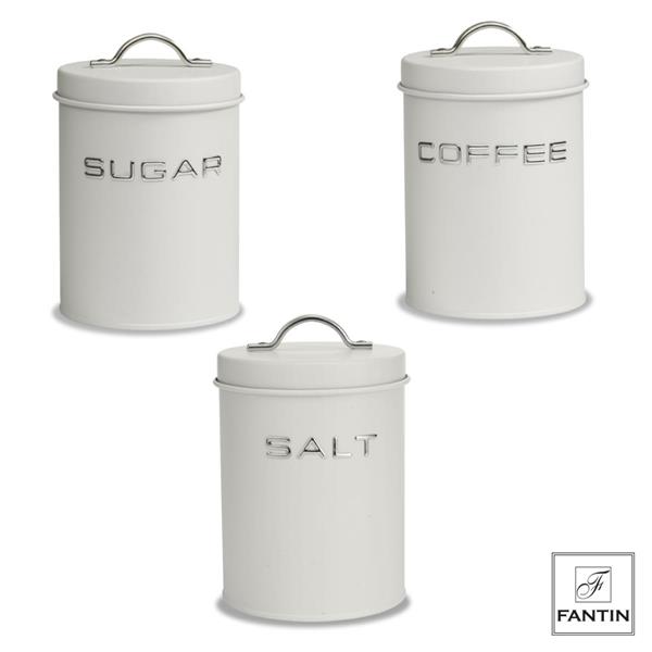SET 3 BARATTOLI DA CUCINA LATTA BIANCA CM. Ø11XH15