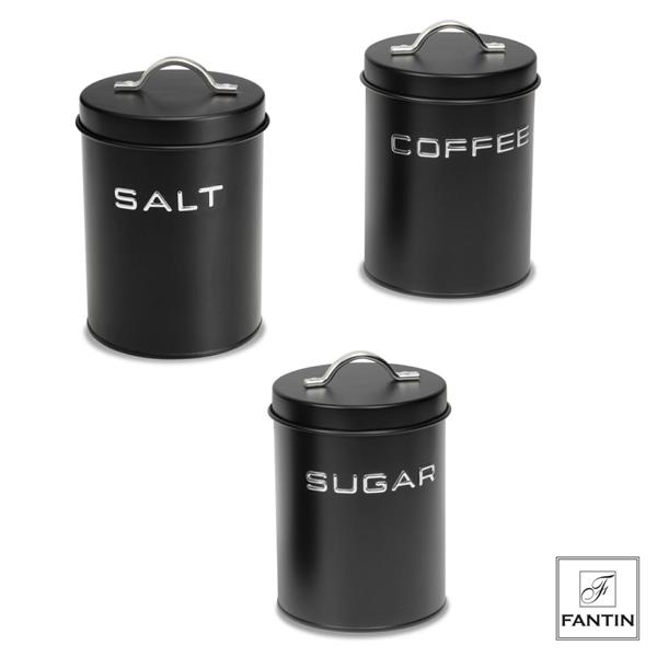 SET 3 BARATTOLI DA CUCINA LATTA NERA CM. Ø11XH15