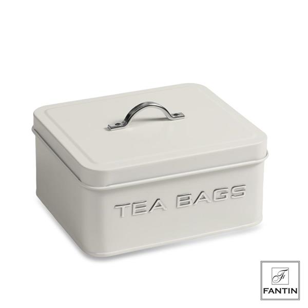 CONTENITORE BUSTINE TEA LATTA BIANCA CM. 18X15,5XH8