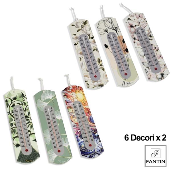 SET 12 TERMOMETRI DA APPENDERE CERAMICA ASS. (6 DECORI-2X) CM.7XH26