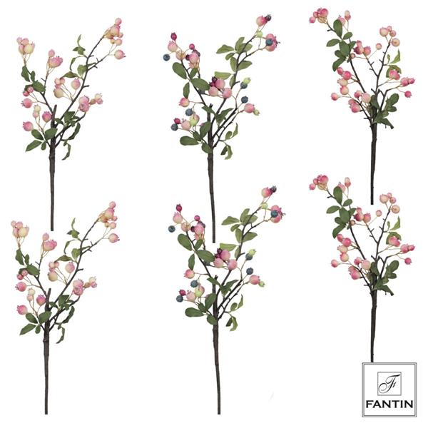 COMPOSIZIONE 6 RAMI BACCHE ROSA GIALLO BLU CM. 73