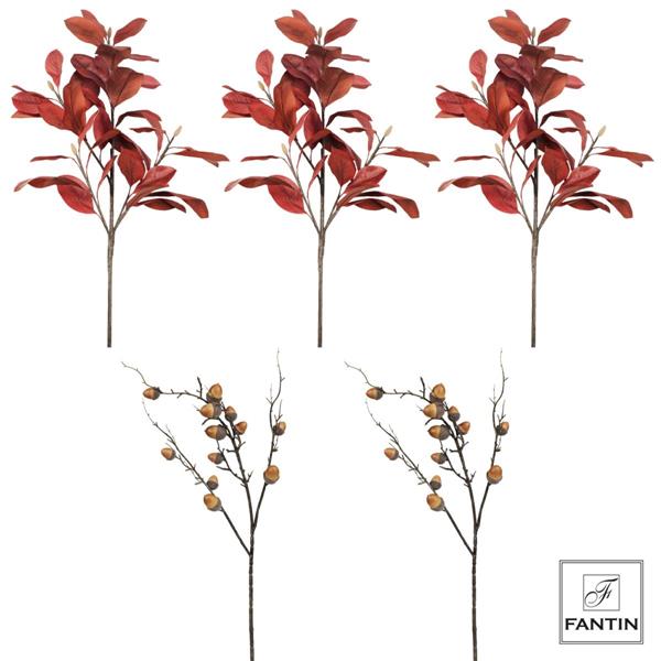 COMPOSIZIONE 5 RAMI-2 RAMI DI MAGNOLIA E 3 RAMI DI GHIANDE CM.120-82