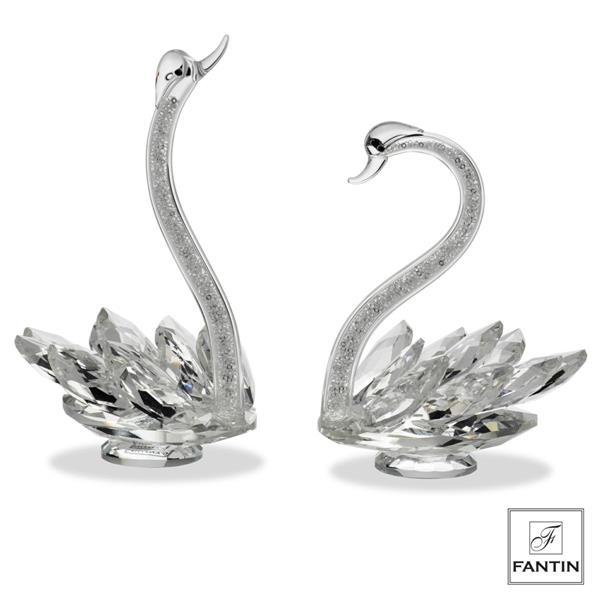 COPPIA CIGNI CRISTALLO STRASS CM. 11X8,5XH14 - 11X8,5XH17