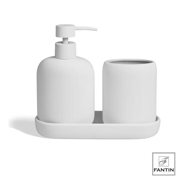 SET 3 ACCESSORI BAGNO CERAMICA BIANCO CM.20X7,9XH18