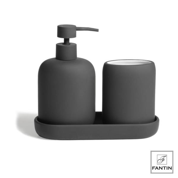 SET 3 ACCESSORI BAGNO CERAMICA NERO CM.20X7,9XH18