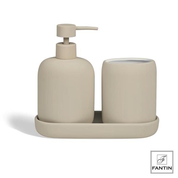 SET 3 ACCESSORI BAGNO CERAMICA TORTORA CM.20X7,9XH18