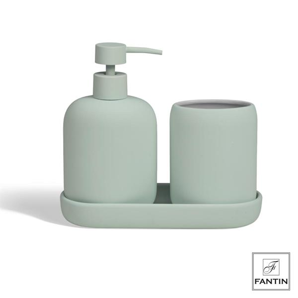 SET 3 ACCESSORI BAGNO CERAMICA VERDE MENTA CM.20X7,9XH18