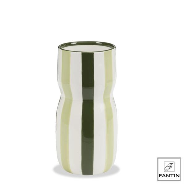 VASO CERAMICA STRIPE VERDE CM.Ø14XH29,2
