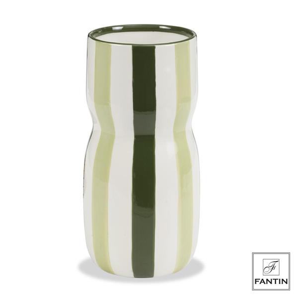 VASO CERAMICA STRIPE VERDE CM.Ø15XH34,8