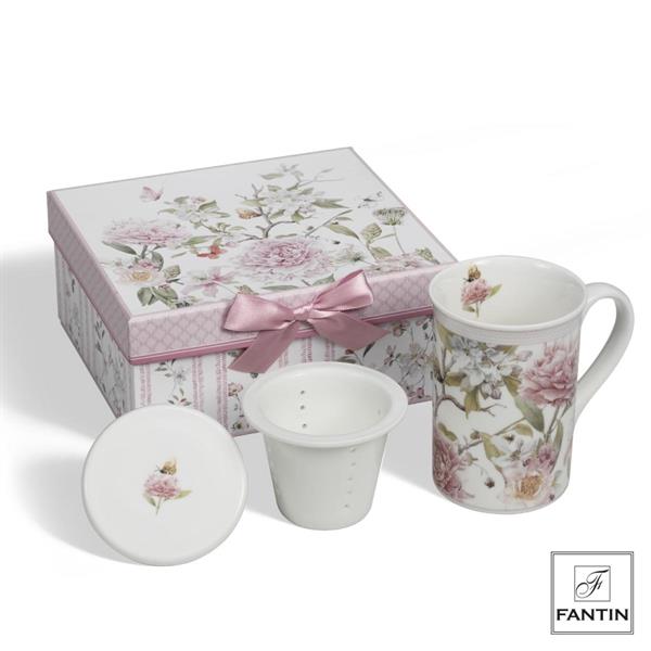 TAZZA CON INFUSORE NEW PEONIA IN PORCELLANA CM. Ø8XH11,5