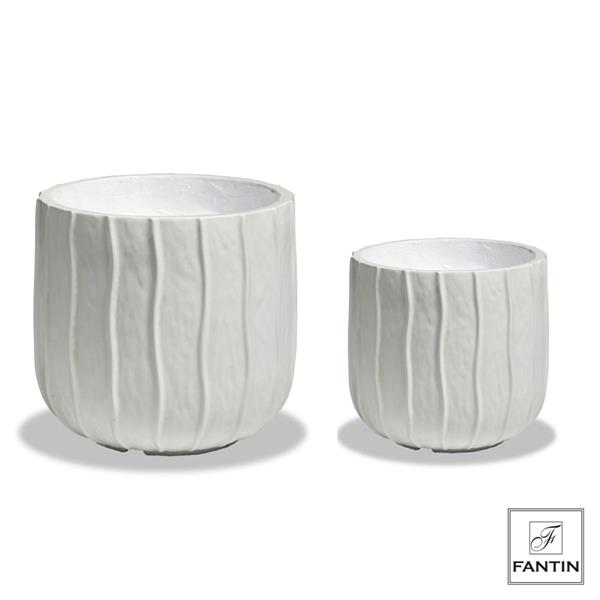 SET 2 VASI FIBRA E ARGILLA FLUSSO BIANCO CM.Ø29H27+Ø37,3 H34 mis.est