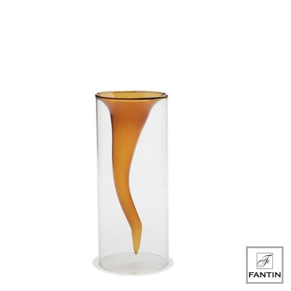 VASO VETRO CORNO AMBRA CM. Ø12,5XH30