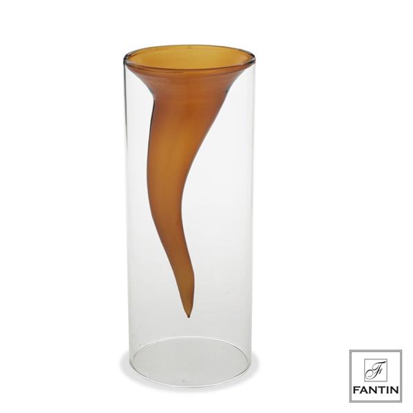 VASO VETRO CORNO AMBRA CM. Ø14XH35