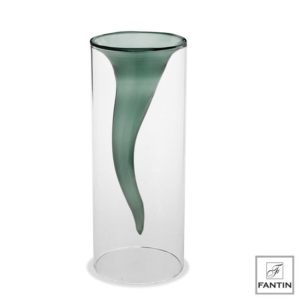 VASO VETRO CORNO PETROLIO CM. Ø14XH35